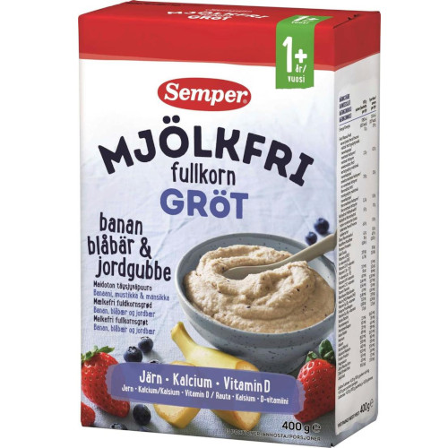 Цельнозерновая каша с бананом, черникой и клубникой Semper mjolkfri, 400 гр с 12 мес