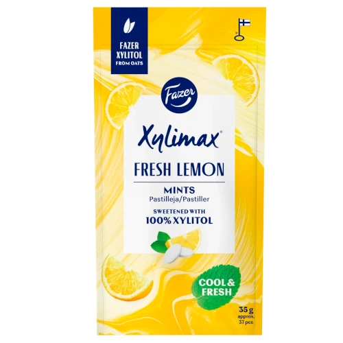 Лимонно-мятные пастилки без сахара (с ксилитом) Fazer Xylimax Fresh Lemon 35 гр