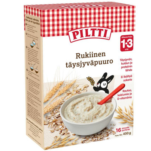 Ржаная детская каша с 1-3 лет Piltti Rukiinen täysjyväpuurojauhe 450 гр